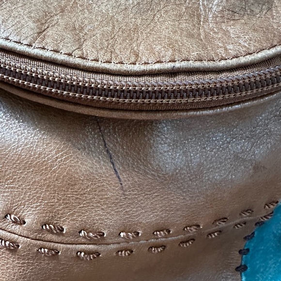 The Sak Women's Handbag Purse Tan Leather Crossbody Beaded Patchwork Bag. - Picture 10 of 14